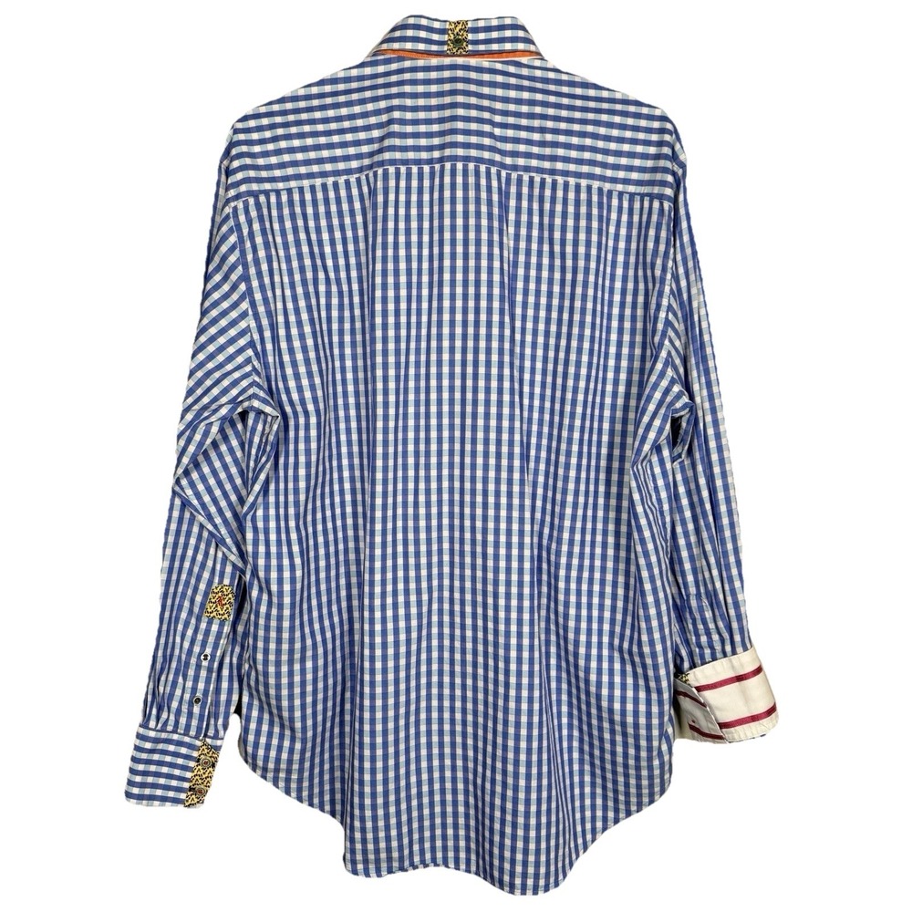 Robert Graham X Flip Cuff Button Shirt Blue Gingham Check Men's L‎ Cotton - Picture 3 of 16